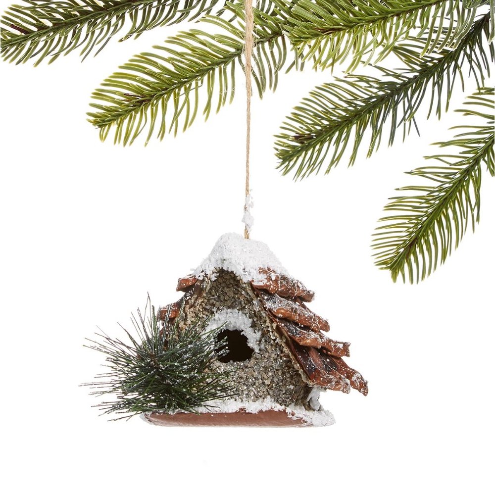 Holiday Lane Birds & Boughs Paper Pinecone Snowfall House Ornament